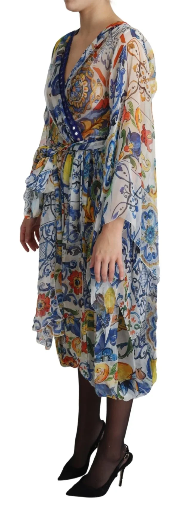 Dolce & Gabbana Women's Majolica Print Silk Wrap Midi Dress