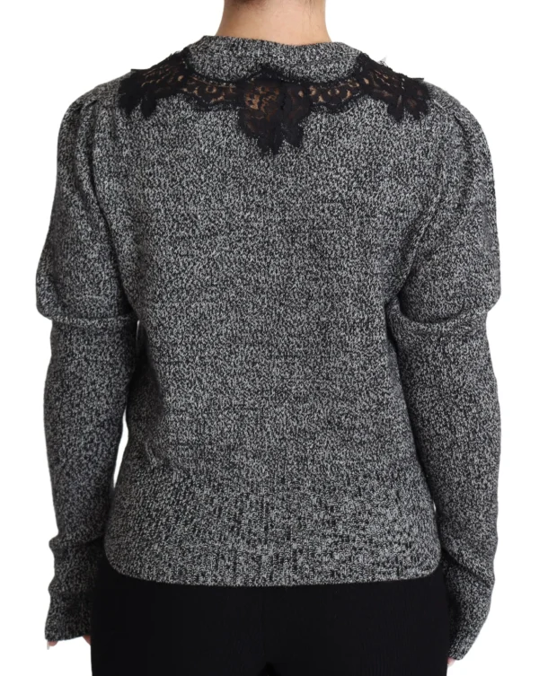 Dolce & Gabbana Women's Elegant Grey Cashmere Lace-Trim Sweater