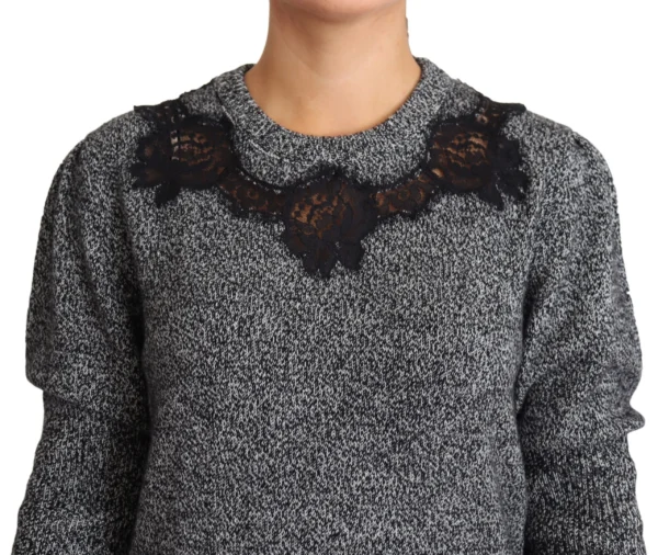 Dolce & Gabbana Women's Elegant Grey Cashmere Lace-Trim Sweater