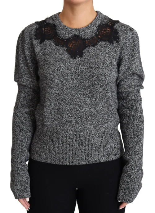 Dolce & Gabbana Women's Elegant Grey Cashmere Lace-Trim Sweater
