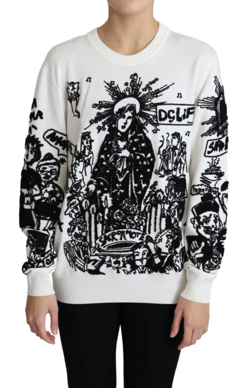 Dolce & Gabbana Women's Embroidered Graffiti Pullover in Virgin Wool