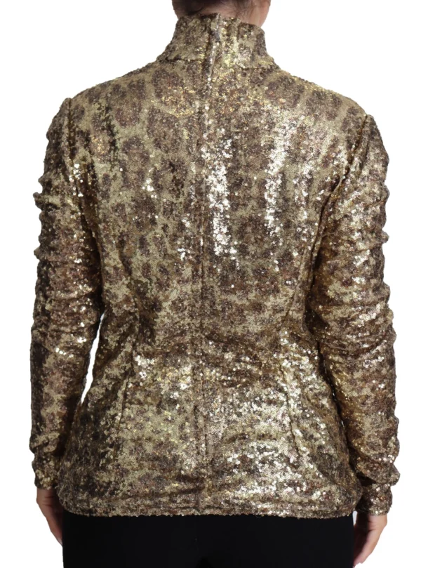 Dolce & Gabbana Women's Sequined Turtleneck Full Zip Sweater in Brown