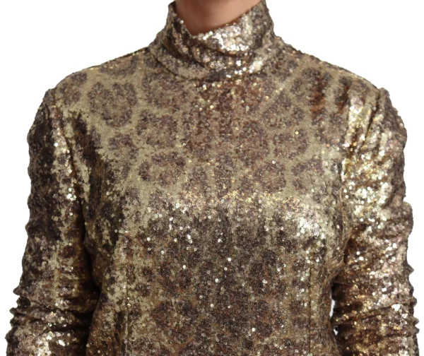 Dolce & Gabbana Women's Sequined Turtleneck Full Zip Sweater in Brown