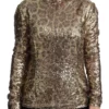 Dolce & Gabbana Women's Sequined Turtleneck Full Zip Sweater in Brown