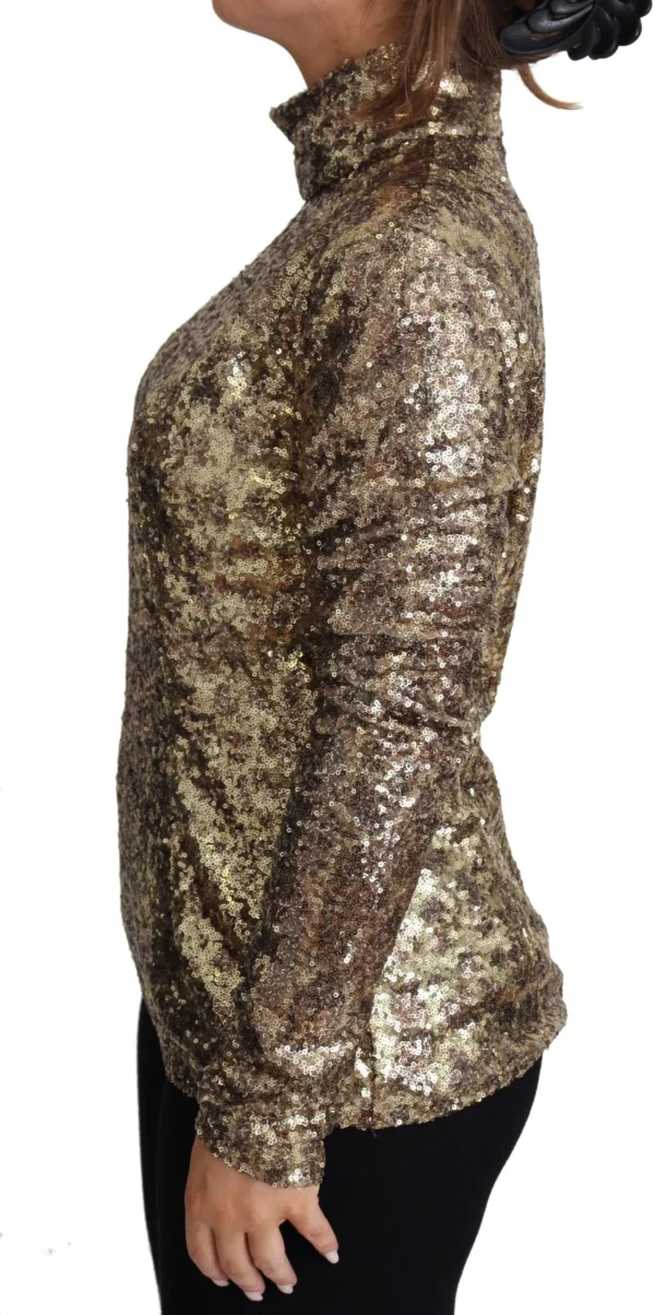 Dolce & Gabbana Women's Sequined Turtleneck Full Zip Sweater in Brown