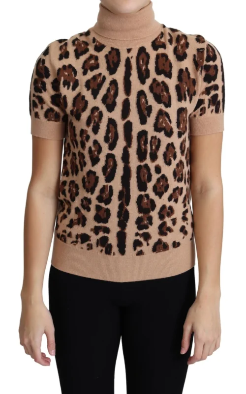 Dolce & Gabbana Women's Elegant Leopard Print Wool Turtleneck Top