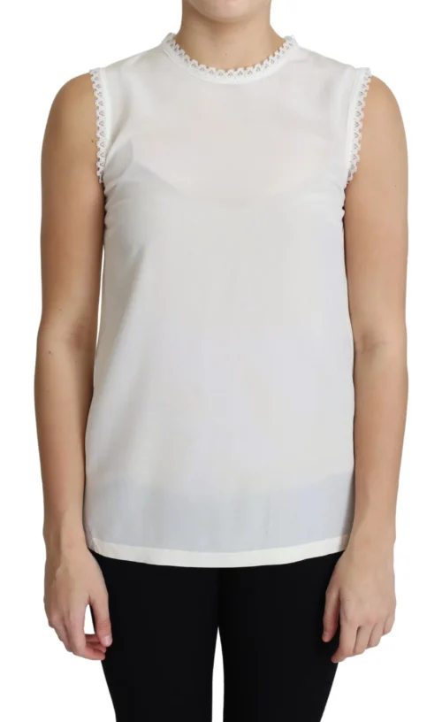 Dolce & Gabbana Women's Elegant Silk Lace-Detailed Sleeveless Blouse