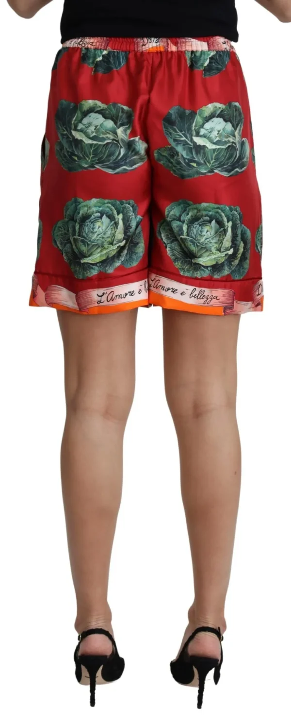Dolce & Gabbana Women's Elegant High Waist Cabbage Print Silk Shorts