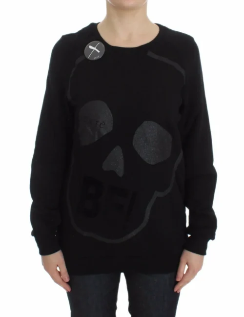 Exte Women's Chic Skull Motif Crew-Neck Cotton Sweater