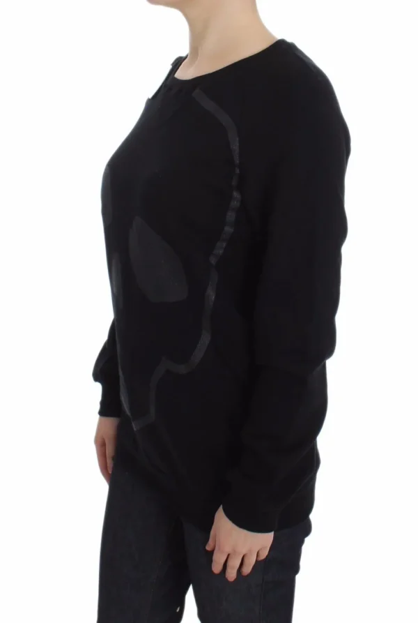 Exte Women's Chic Skull Motif Crew-Neck Cotton Sweater