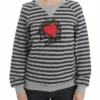 Exte Women's Chic Gray Striped Crew-Neck Sweater