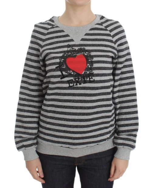 Exte Women's Chic Gray Striped Crew-Neck Sweater