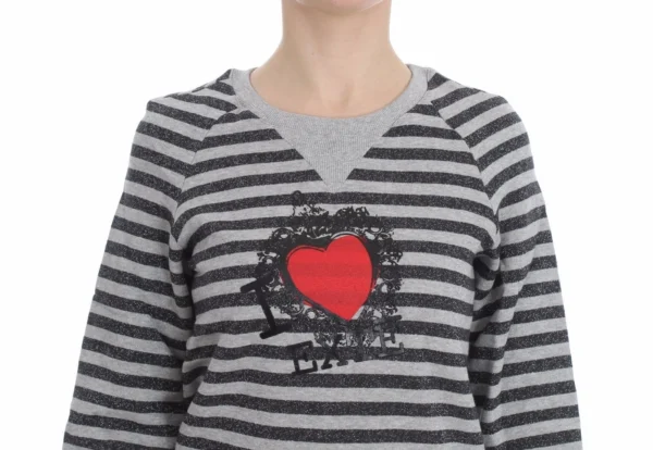 Exte Women's Chic Gray Striped Crew-Neck Sweater