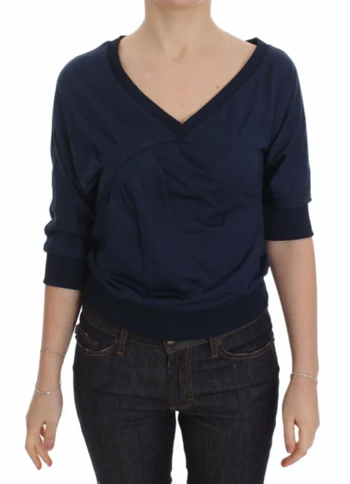 Exte Women's Elegant Deep V-Neck Sweater in Blue