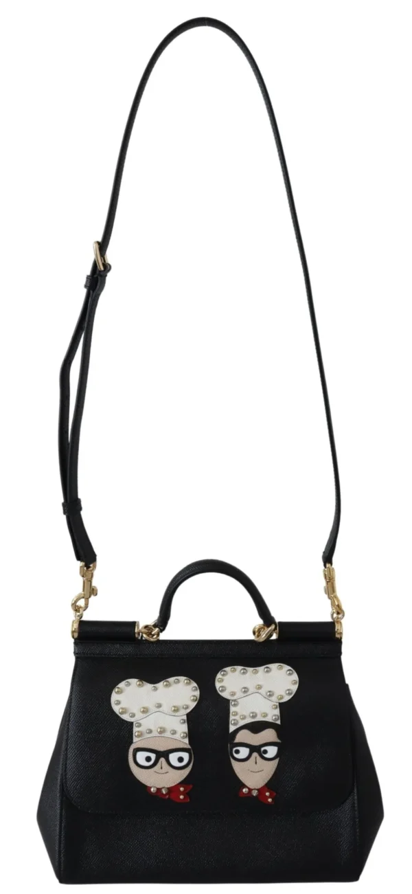 Dolce & Gabbana Women's Chic Black Leather Sicily Handbag with Angel Detail