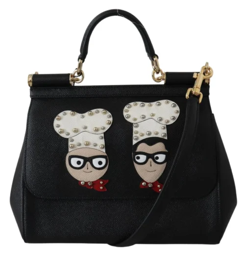 Dolce & Gabbana Women's Chic Black Leather Sicily Handbag with Angel Detail