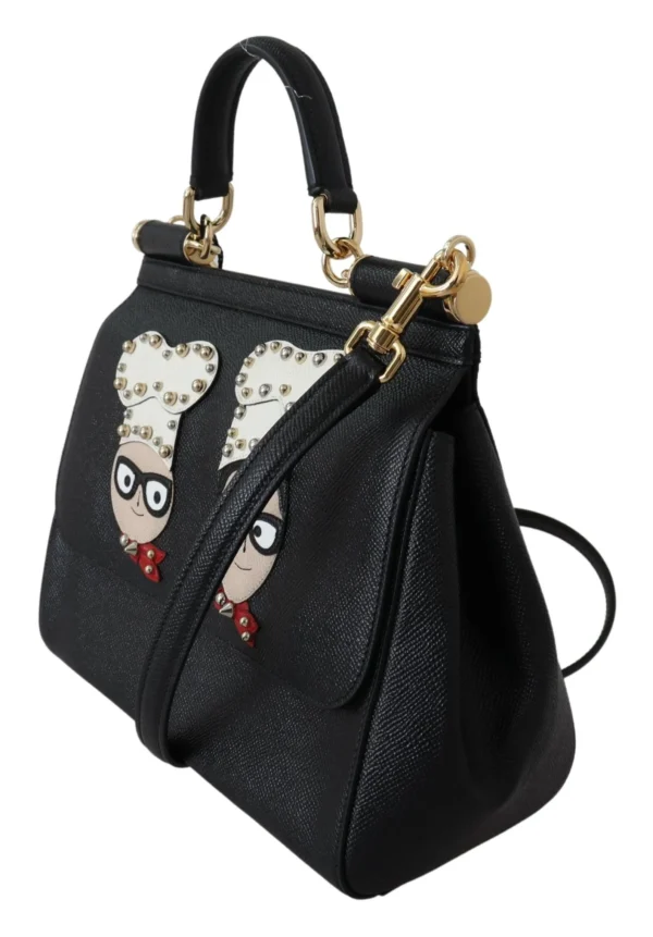 Dolce & Gabbana Women's Chic Black Leather Sicily Handbag with Angel Detail