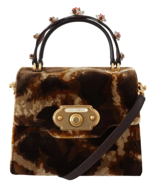 Dolce & Gabbana Women's Elegant Giraffe Pattern Welcome Bag with Gold Accents