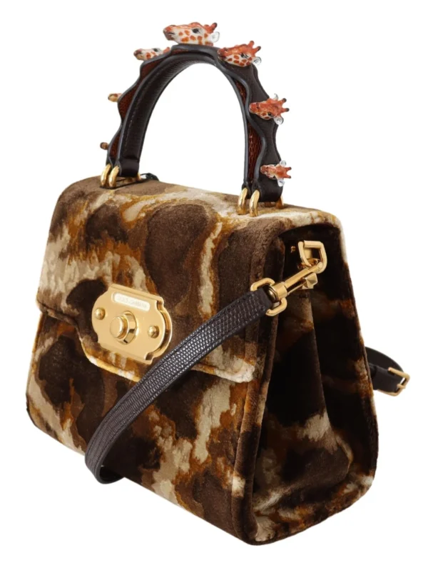 Dolce & Gabbana Women's Elegant Giraffe Pattern Welcome Bag with Gold Accents