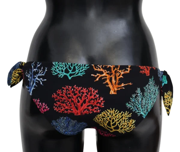 Dolce & Gabbana Women's Chic Black Side-Tie Coral Print Bikini Bottom