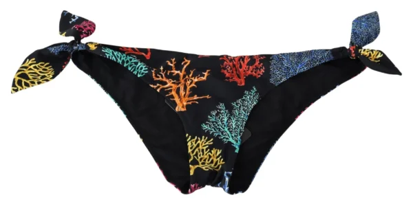 Dolce & Gabbana Women's Chic Black Side-Tie Coral Print Bikini Bottom