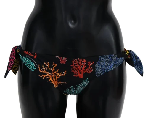 Dolce & Gabbana Women's Chic Black Side-Tie Coral Print Bikini Bottom