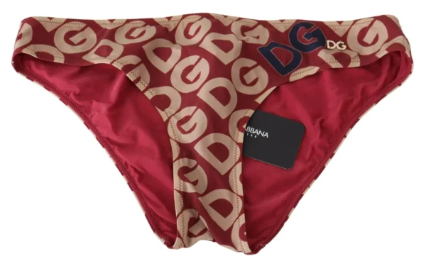 Dolce & Gabbana Women's Chic Maroon Beige Logo Print Bikini Bottom