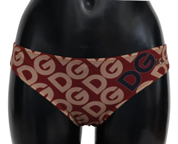 Dolce & Gabbana Women's Chic Maroon Beige Logo Print Bikini Bottom