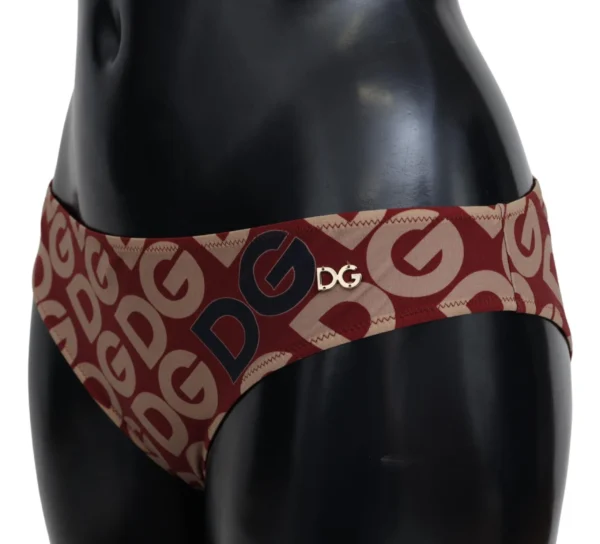 Dolce & Gabbana Women's Chic Maroon Beige Logo Print Bikini Bottom