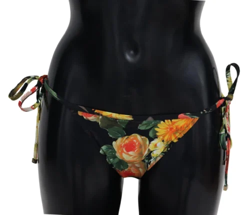 Dolce & Gabbana Women's Elegant Black Floral Bikini Bottom