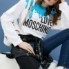 Love Moschino Women's Chic Light Blue Round-Neck Sweatshirt