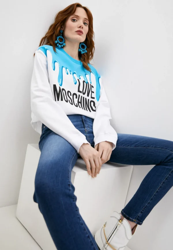 Love Moschino Women's Chic Light Blue Round-Neck Sweatshirt