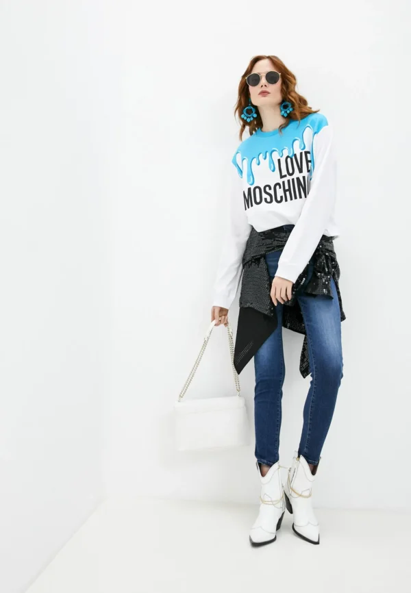 Love Moschino Women's Chic Light Blue Round-Neck Sweatshirt