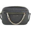 Michael Kors Women's Jet Set Item Large East West Saffiano Leather Zip Chain Crossbody Handbag (Black Solid/Gold)