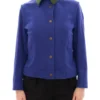 Andrea Incontri Women's Elegant Blue Wool Jacket with Removable Collar