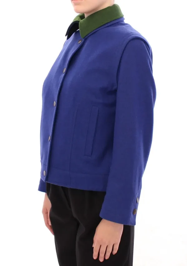 Andrea Incontri Women's Elegant Blue Wool Jacket with Removable Collar