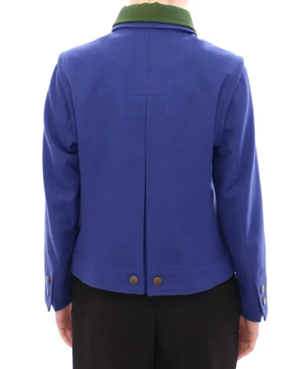 Andrea Incontri Women's Elegant Blue Wool Jacket with Removable Collar