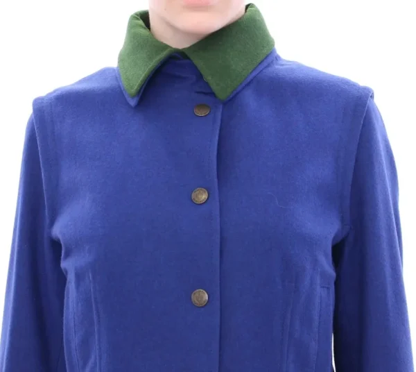 Andrea Incontri Women's Elegant Blue Wool Jacket with Removable Collar