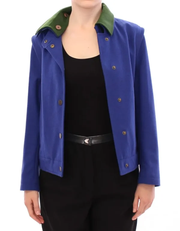 Andrea Incontri Women's Elegant Blue Wool Jacket with Removable Collar