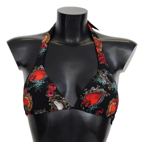 Dolce & Gabbana Women's Chic Heart Print Bikini Top - Black Elegance