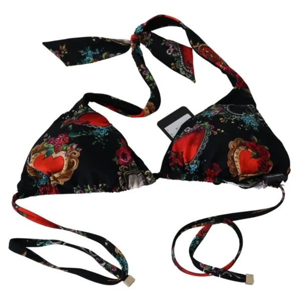Dolce & Gabbana Women's Chic Heart Print Bikini Top - Black Elegance