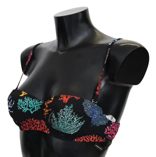 Dolce & Gabbana Women's Elegant Black Bikini Top with Coral Print