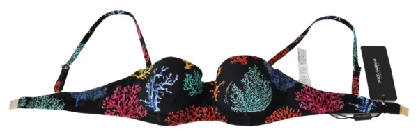 Dolce & Gabbana Women's Elegant Black Bikini Top with Coral Print