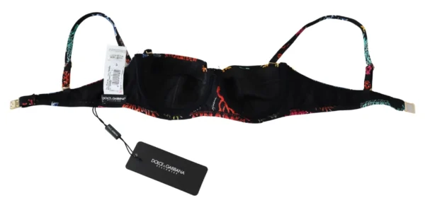 Dolce & Gabbana Women's Elegant Black Bikini Top with Coral Print