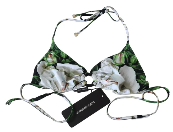Dolce & Gabbana Women's Floral Print Bikini Top with Logo Clasp