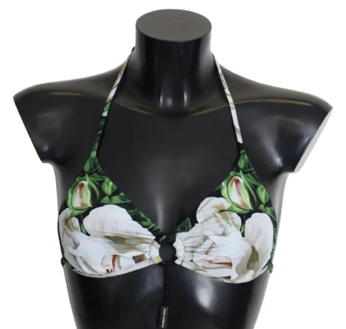 Dolce & Gabbana Women's Floral Print Bikini Top with Logo Clasp