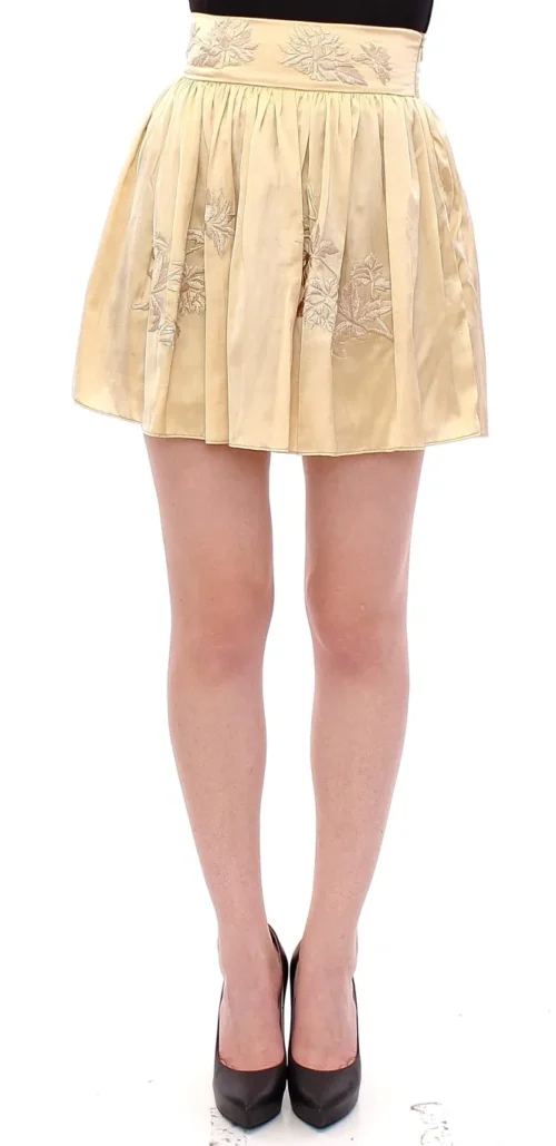 Andrea Incontri Women's Chic Beige Floral Embroidered Mini Skirt