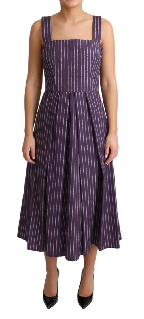 Dolce & Gabbana Women's Elegant Sleeveless A-Line Purple Stripe Dress