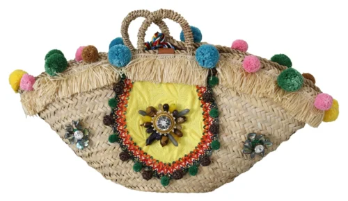 Dolce & Gabbana Women's Elegant Straw and Leather Tote with Crystals