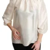 Dolce & Gabbana Women's Elegant Silk Long Sleeve Cream Blouse